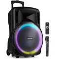 Fenton FT15LED MK2, Party Box Bluetooth Lautsprecher 800W, Musikbox Bluetooth Groß, 15" LED Subwoofer, Mikrofon, Akku & Netzbetrieb, AUX/Gitarren Eingang, USB Media-Player, Stereo-Pairing, Partybox