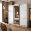 Schrank mit Schwebetüren VIVA 240cm - Kleiderschrank mit Schubkasteneinsätze & Kleiderstangen (Kaschmir)