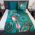 Traumschloss Satin Bettwäsche - Damalia - Mandalas mit Vogel, grün 155 x 220 cm Mandalas mit Vogel und Pflanzen, grün