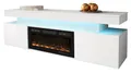 Mirjan24 TV Schrank Serkuzo EF 2D mit Elektrischem Kamin, Praktischer Fernsehschrank, TV Lowboard mit Grifflose Öffnen, Realistische LED-Flamme (Weiß/Weiß Hochglanz)