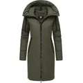 Ragwear Wintermantel Jumana Damen Mantel aus modernem Materialmix mit Kapuze grün L (40)