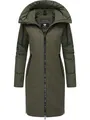 Ragwear Damen Wintermantel Steppmantel in Wolloptik mit Kapuze und hohem Kragen Jumana YOUMODO Dark Olive Gr. L