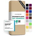 Jacobson Spannbettlaken BOXSPRING & ÜBERLÄNGE aus 100% Baumwolle, für hohe & lange Matratzen, Jersey Bettlaken 160 g/m2 beige 180 - 200 cm x 220 cm