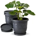 Plastard Pflanzkübel 3er, 5er, 10er Sets, Blumentopf mit passenden Untersetzer 15 - 40 cm (3 St., Blumenkübel ist Witterungs-, frost- und UV-beständig) grau Ø 40 cm