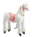 Ponnie Pferd mit Rollen Tiara M - Reitpferd für Kinder mit rosa Sattel - weiß