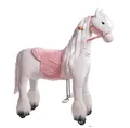 PONNIE Reitpferd mit Rollen Tiara M für Kinder 5-12 Jahre (50 kg) – Ohne Batterie – Mitwachsend Dank höhenverstellbarer Steigbügel – Kämmbar mit abnehmbarem rosa Sattel – Für drinnen&draußen – 107 cm