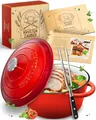 KRUSTENZAUBER Gusseisen Topf [inkl. Fleischgabel] - 26cm Schmortopf backofengeeignet - Idealer Bräter mit Deckel Backofengeeignet, Kochtopf Induktion, Emaille, Bratentopf Cast Iron
