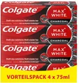 Colgate Zahnpasta Max White Charcoal mit Aktivkohle entfernt Verfärbungen 4x75ml