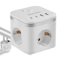 Echos - 7-in-1 Steckdosenwürfel mit Kabel 3 Fach Mehrfachsteckdose mit USB C - Steckdosenleiste 4 Fach USB Mehrfachstecker mit Schalter Cube Steckdosenadapter mit Kindersicherung (mit 2M Kabel Weiß)