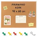 Creative Deco Pinnwand Große Pinnwand Kork, inkl. 5 Pinwandnadeln 60 cm x 90 cm