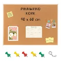 Creative Home 90x60 cm (+-2 cm) Große Pinnwand Kork | inkl. 5 Pinwandnadeln | Korkwand Korktafel Holzrahmen Memoboard | Hergestellt in der EU | Ideal für Büro, Schule, Schlafzimmer und Heim