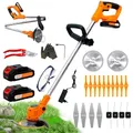 OUTIGO Akku-Rasentrimmer, batteriebetriebener Rasentrimmer mit 21 V, elektrischer Rasentrimmer ohne Kabel,mit 4 Arten von Klingen, Verstellbarer Kopf und Dreifach gefalteter Griff