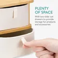 Navaris Make-Up Organizer aus Bambus - Aufbewahrung für Kosmetik - Ordnungssystem mit 2 Schubladen - Aufbewahrungsbox für Bad oder Schminktisch