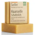 Savion Naturseife für Haare | Schafmilch & Bio-Öle | Trockene Kopfhaut, für normales und trockenes Haar, Palmölfrei, BIO, 85g