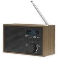 Digitalradio Dab+ Und Fm. Denver Dab-46 Dunkelgrau. Uhr, Wecker Und Alarm. Funktioniert Sowohl Mit Batterie Als Auch Mit Strom. Audio-ausgang 2w. Holzoberfläche.