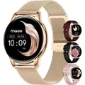 Maoo Ventura AMOLED Smartwatch Damen, RVS und 3x Silikonarmband, Schrittzähler, Herzfrequenzmesser, Schlafmonitor, Multisport, Android & iOS, Ros... - Gold/Rosa