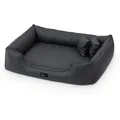 exclusive BED Orthopädisches Hundebett Max Grosse Mittelgroße Kleine Hunde - Hundekissen Hundesofa aus Kunstleder - Memory Foam Langlebig Abriebfest Reißfest (XL+|110x90cm, Grau)