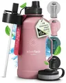 BeMaxx Trinkflasche Edelstahl ACTIVE FLASK + Strohhalm (3 Deckel) | Große 2,2 Liter Sportflasche BPA-frei Auslaufsicher Kohlensäure geeignet, 2l XL Wasserflasche Sport Outdoor Fitness Wasser Flasche