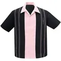 Steady Clothing Kurzarmhemd The Harper Black Pink Retro Vintage Bowling Shirt Rockabilly rosa M