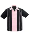 Steady Clothing Hemd V8 The Harper Black Pink Vintage Bowling Shirt Retro, Größe:M