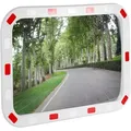 Verkehrsspiegel 50 X 70 Cm Konvex, Eckiger Sicherheitsspiegel Mit Rot-weißen Reflektorstreifen, Bruchsicherer Konvexspiegel Aus Kunststoff, Überwachungsspiegel Für Ausfahrten - Wiltec