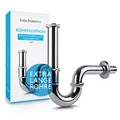 Bächlein Universal Röhrensiphon [extra lang] für Waschbecken & Waschtisch - Ablaufgarnitur, Chrom Siphon inkl. Gummimanschette für Wandanschluss - Geruchsverschluss, Abflussgarnitur