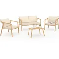 Niedrige Gartenmöbel Malta 4-sitzer Metallstruktur In Holzoptik, Riemen Und Kissen In Beige