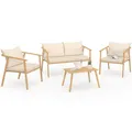 IDMarket - Niedrige Gartenmöbel Malta 4-Sitzer Metallstruktur in Holzoptik, Riemen und Kissen in Beige