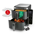 GOURMETmaxx Heißluftfritteuse FryUp Vertikaler Doppelkammer Airfryer 2x 5l, 2800 W, klappbares Touchdisplay, 32% platzsparender, Fassungsvermögen 10L