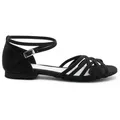 Dancing Queens Joy Mikrofaser - Absatz 1.0 cm flat & Wildleder-Sohle Tanzschuh flacher Absatz, Salsa Bachata Standardtanz Discofox Linedance schwarz 38 EU