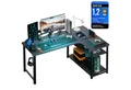 GTPLAYER Schreibtisch Gaming Tisch Eckschreibtisch mit Regal USB-Ladeanschluss und Steckdose (1 Tisch), 120/100cm Computertisch L Form, PC Tisch für Büro, Heimbüro