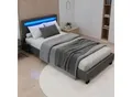 Juskys Polsterbett Paris 90 x 200 cm grau – Bettgestell inkl. LED-Beleuchtung & Lattenrost