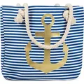 Strandtas mit Segelprint und Ankermotiv, groß, blau-weiß-gold, 46 x 34 x 12 cm - Blau