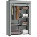 HOMCOM Kleiderschrank Stoffschrank mit 6 Ablagen, Kleiderstange, Reißverschluss Faltschrank für, Ankleidezimmer Schlafzimmer, 103 x 43 x 162,5 cm, Hellgrau