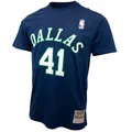 Mitchell & Ness NBA Name & Number T-Shirt - Dallas Mavericks, Dirk Nowitzki, Größe L, Dunkelblau, 100% Baumwolle, Herren, Frauen, Kinder, Unisex, Frühling, Sommer, Herbst, Winter