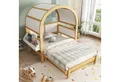 Odikalo Kinderbett Schiebebett 140x200 (Erweiterbares Gewölbtes Dachbett, Schiebebett, Kinderbett, Tagesbett, Kleine seitliche Ablagefläche, Kiefer+MDF, Weiß+Natur, 140x200cm)