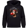 MoonWorks Hoodie Kinder Hoodie Weihnachtspullover Jungen Mädchen Rentier Rudolph schwarz 140