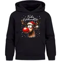 MoonWorks® Kinder Hoodie Weihnachtspullover Jungen Mädchen Rentier Rudolph Weihnachtsoutfit Kinder Schwarz 140