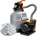 VERDA Sandfilteranlage SN5883 für Pools bis 50.000 l, 13.200 l/h, 550 W Sandfilterpumpe mit 1000 g Filterbällen, 12 m Förderhöhe, 38 mm Anschluss