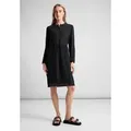 Blusenkleid STREET ONE, Damen, Gr. 44, EURO-Größen, schwarz, Stoff, 100% Polyester, unifarben, casual, gerade knielang, Rundhals, Langarm Bündchen, Kleider, mit Knopfleiste