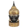 Buddha Büste Figur Skulptur Kopf Holz Deko Gesicht Schwarz Gold 70 cm