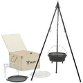 BBQ-Toro Dutch Oven Set 6-teilig mit Holzkiste, mit Topf, Pfanne, Grillrost, Untersetzer, Dreibein - Schwarz