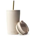 MAMEIDO Thermobecher, Edelstahl, Kunststoff, Silikon, doppelwandig isoliert, auslaufsicher in 350ml, 470ml, 700ml & 1200ml beige 470 ml | Ø 9.1 cm x 15.7 cm