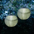 LED Solar Lampions Blumenmuster grün 25cm Party Balkon Terrasse Garten 2 Stück