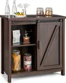 COSTWAY Sideboard Buffet Aufbewahrungsschrank, Freistehender Küchenschrank mit Schiebewand-Tür Bauernhaus Kaffee-Bar Sideboard 80 x 40 x 82 cm, Braun
