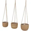 Seegras Blumenampel Natur 3er Set - 23 / 20 / 17 Cm - Pflanztopf Zum Hängen Aus Naturmaterial - Hänge Blumentopf Pflanzen Halter Mit Innenfolie
