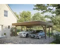 Doppelcarport SKAN HOLZ Friesland mit einem Einfahrtsbogen und Pfostenankern 557