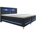 Boxspringbett Norfolk – Led Beleuchtung, Bonell-matratzen, Topper & Kunstleder – 66 Cm Komforthöhe – Bett Doppelbett 180 X 200 Cm – Schwarz - Juskys