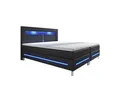 Juskys Boxspringbett Norfolk 180 x 200 cm – LED Beleuchtung, Bonell-Matratzen & Topper - schwarz