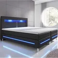 Juskys Boxspringbett Norfolk 180x200 cm - LED Beleuchtung, Bonell Matratze & Topper - 66 cm Komforthöhe - schwarz - Bett Doppelbett Polsterbett
